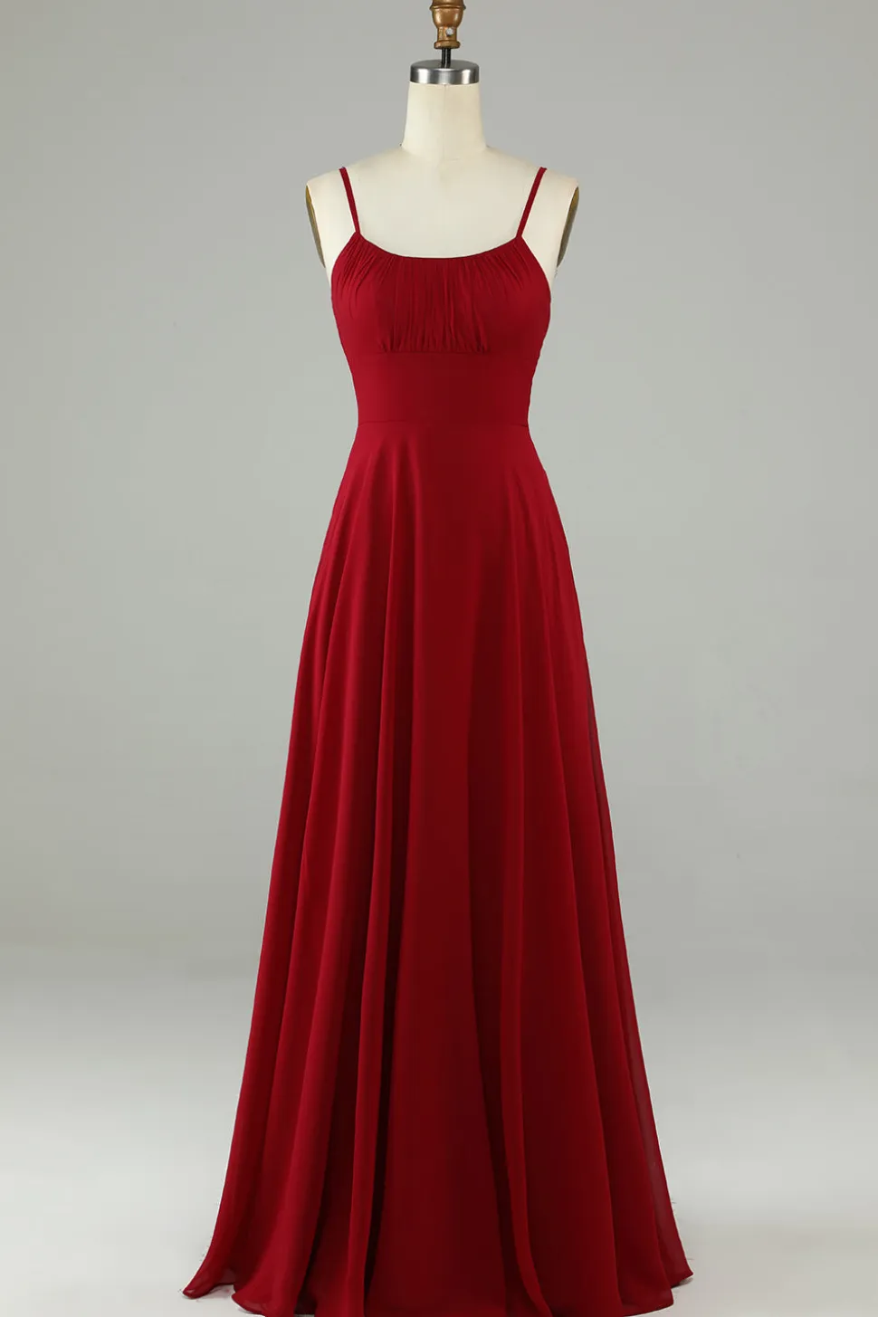 A-Line Espaghetti Correias Borgonha Vestido Longo Madrinha
