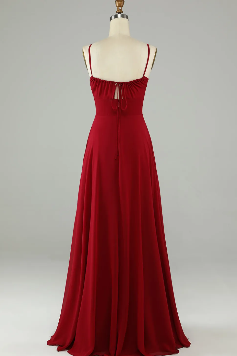 A-Line Espaghetti Correias Borgonha Vestido Longo Madrinha