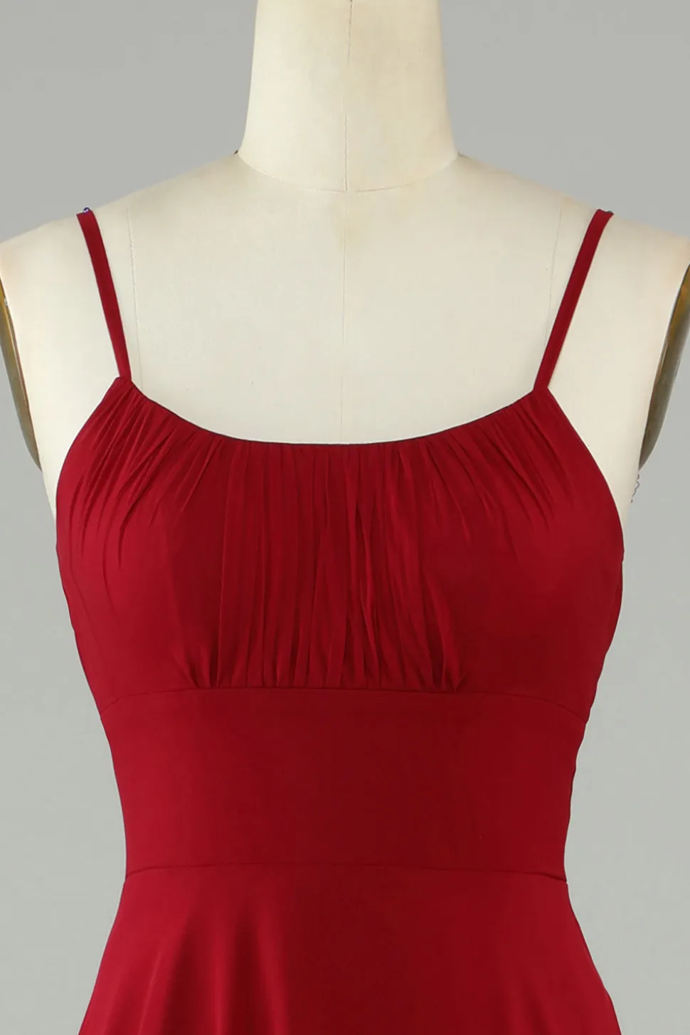A-Line Espaghetti Correias Borgonha Vestido Longo Madrinha