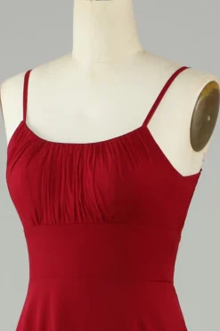 A-Line Espaghetti Correias Borgonha Vestido Longo Madrinha