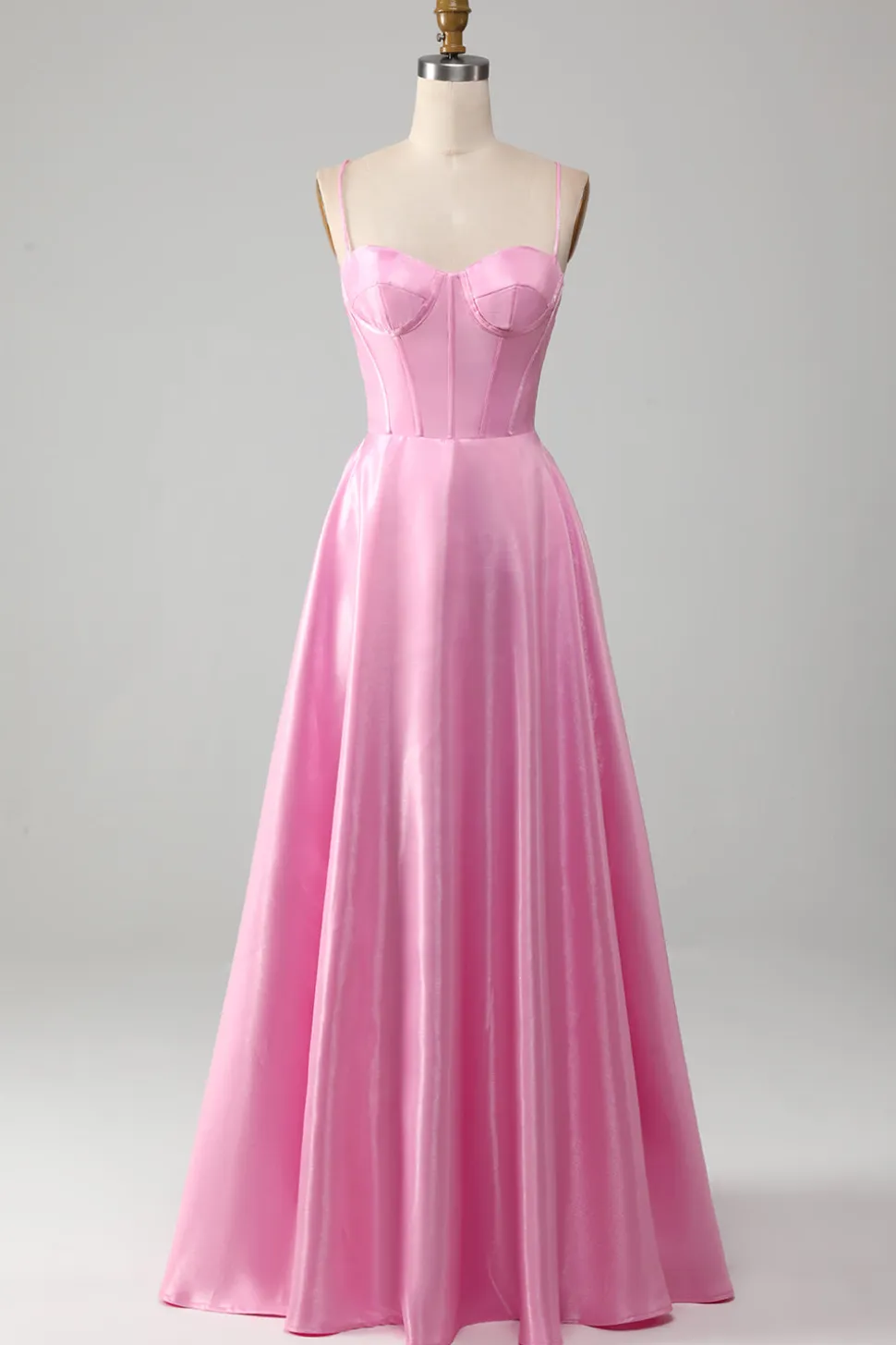 A-Line Espaghetti Correias Rosa Vestido de Baile com Espartilho
