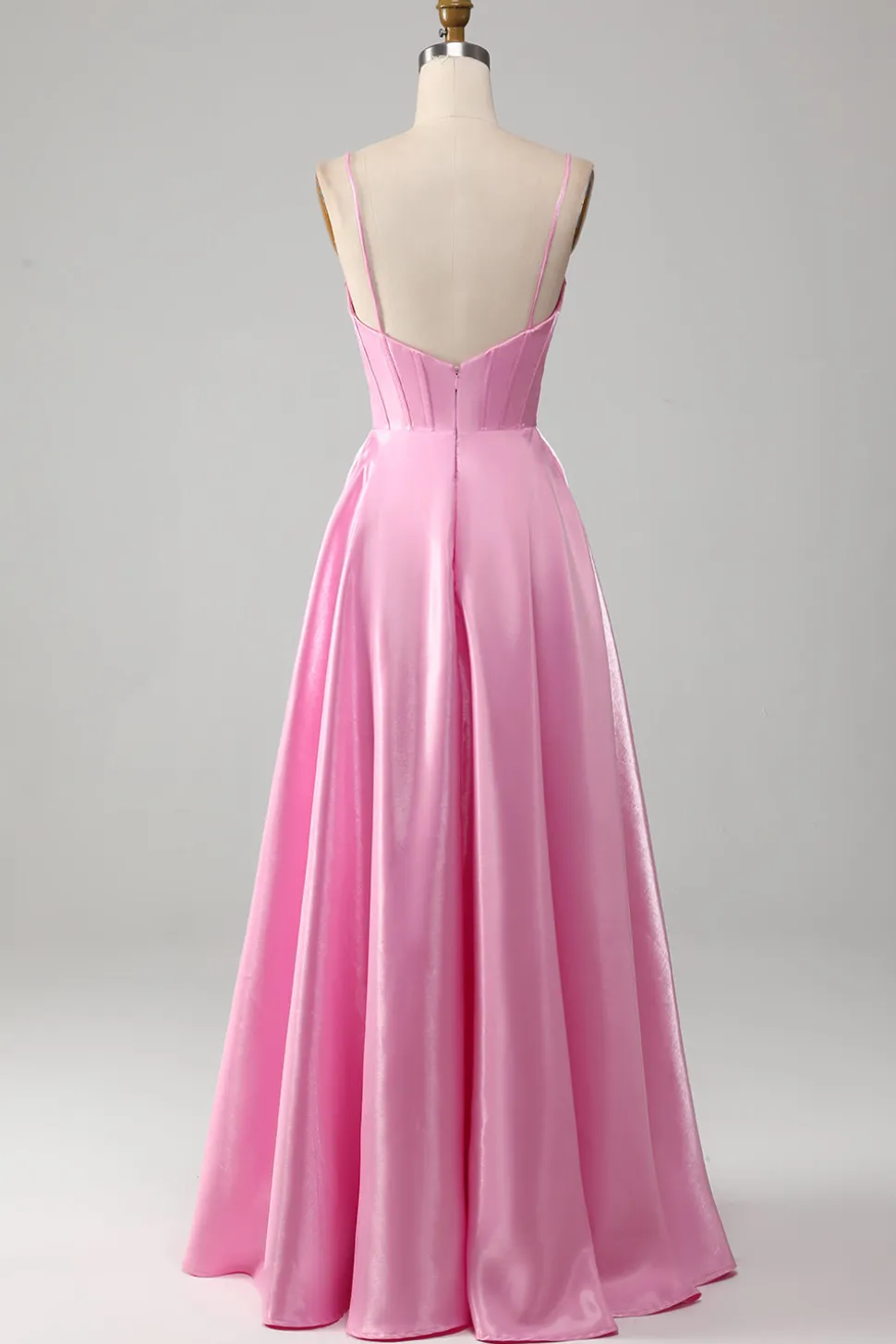 A-Line Espaghetti Correias Rosa Vestido de Baile com Espartilho
