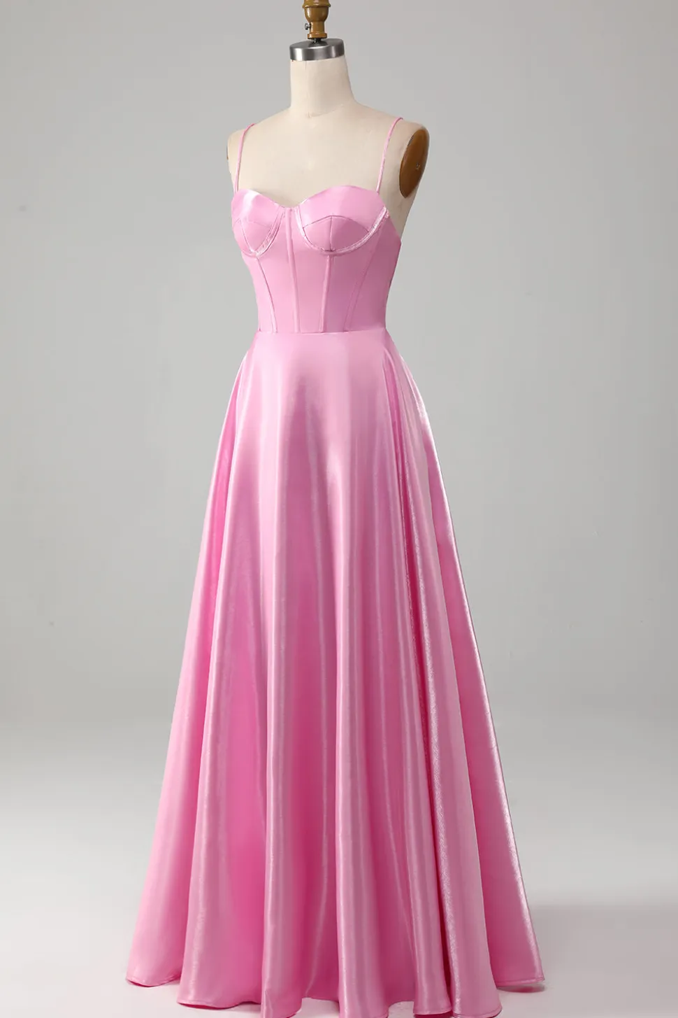 A-Line Espaghetti Correias Rosa Vestido de Baile com Espartilho