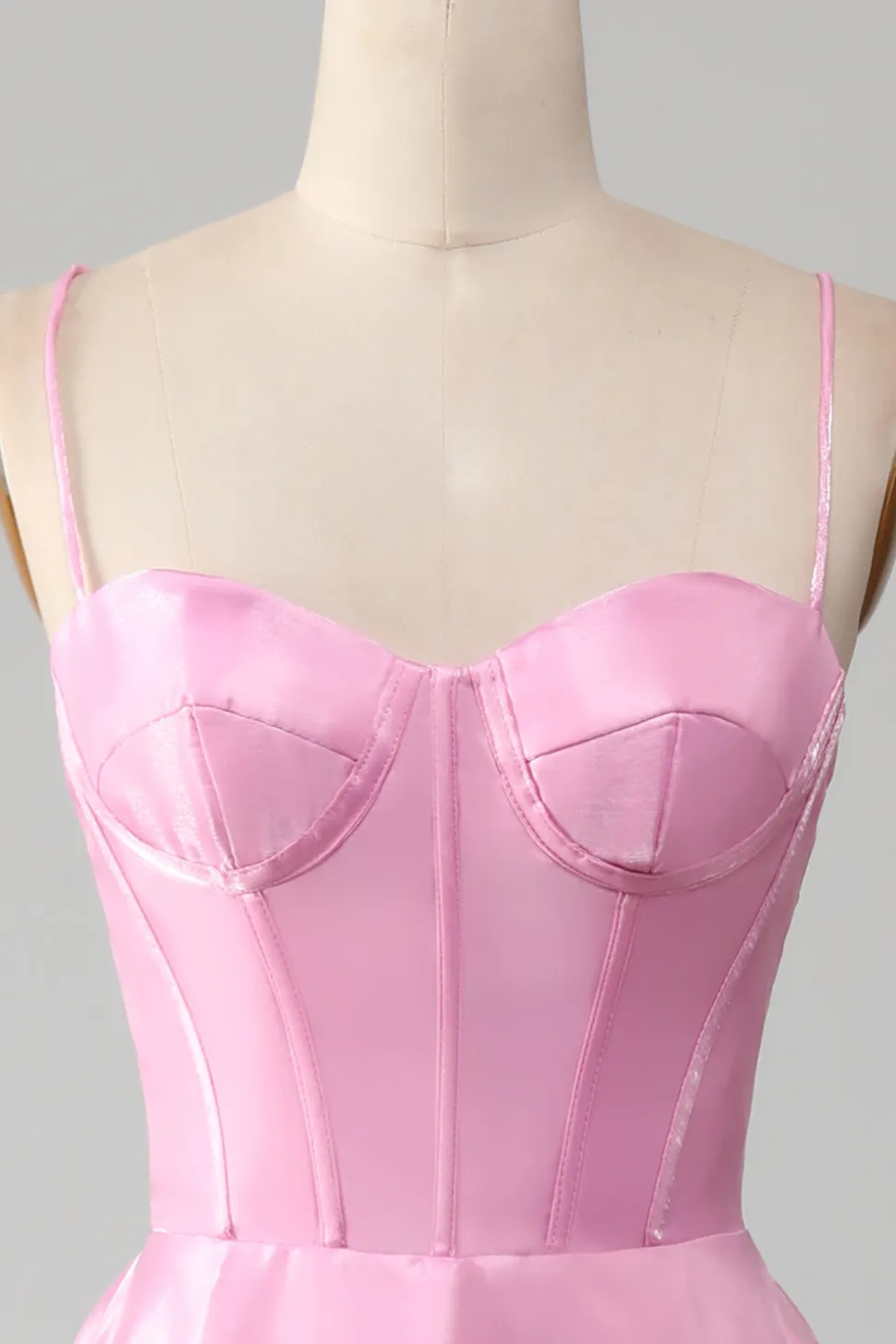 A-Line Espaghetti Correias Rosa Vestido de Baile com Espartilho