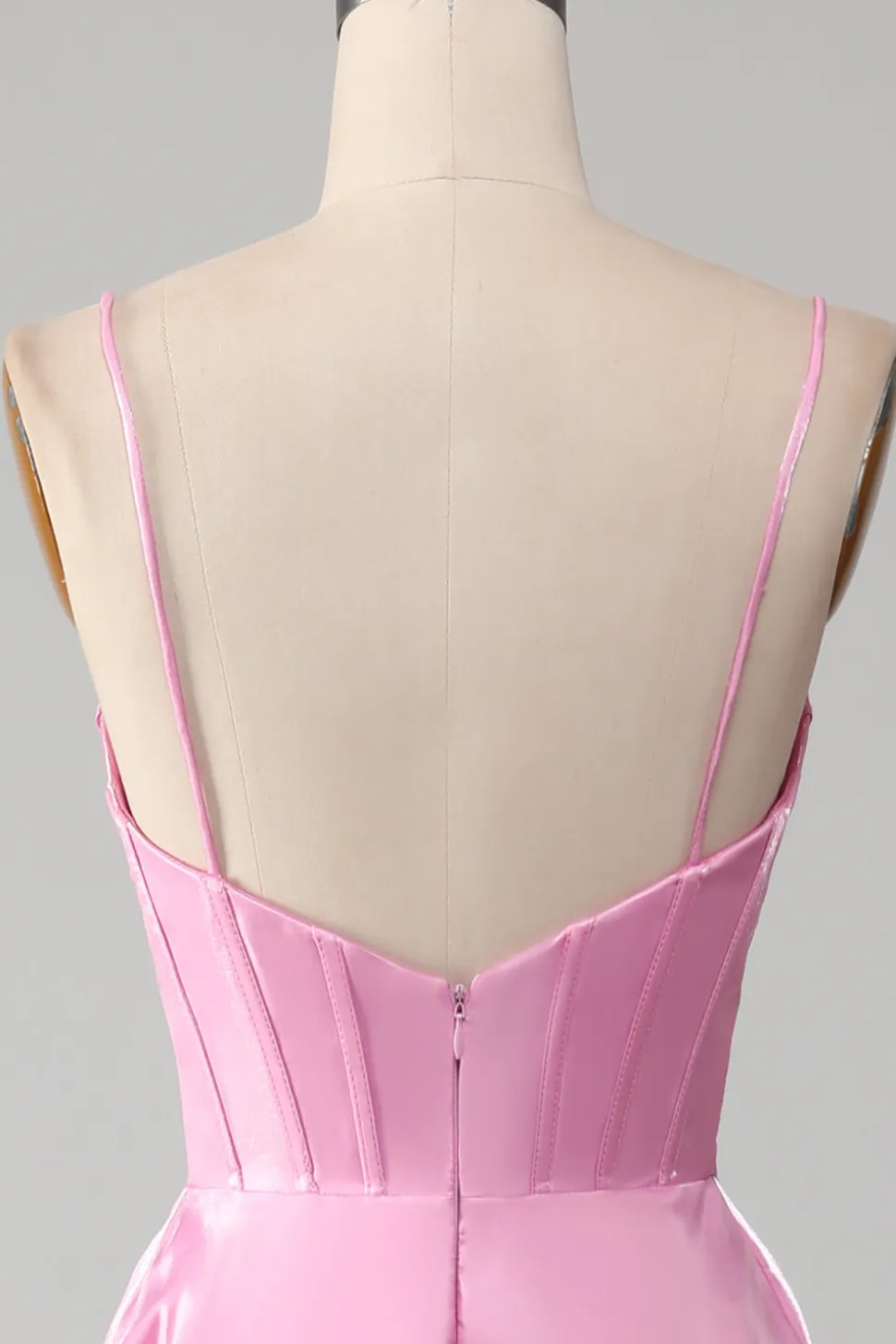 A-Line Espaghetti Correias Rosa Vestido de Baile com Espartilho