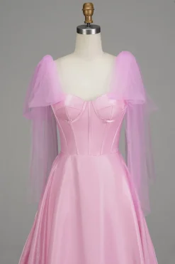 A-Line Espaghetti Correias Rosa Vestido de Baile com Espartilho