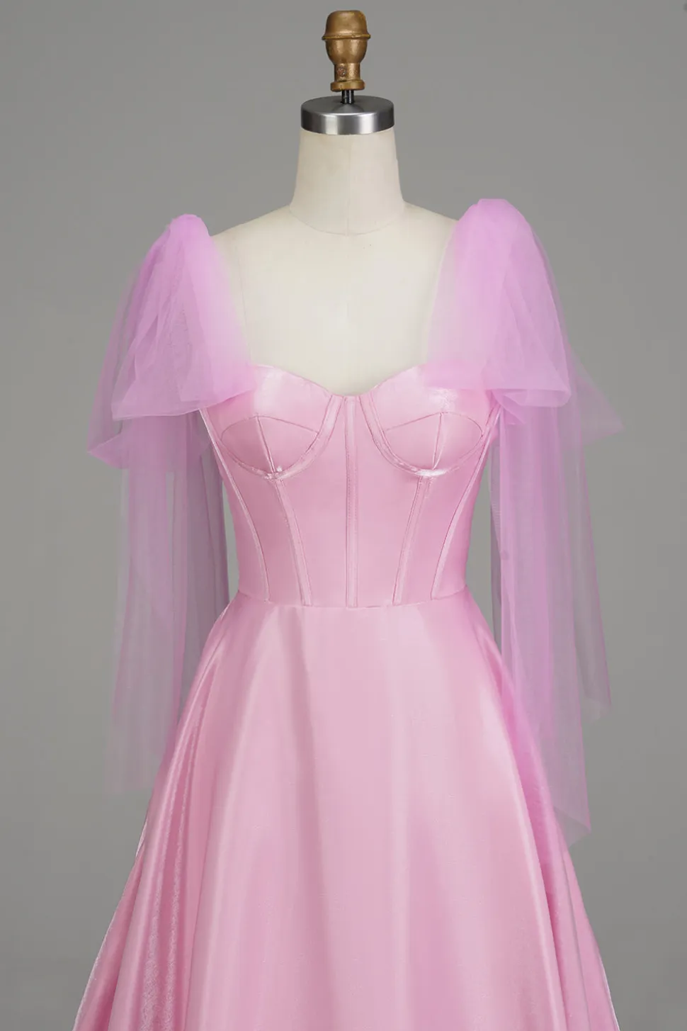 A-Line Espaghetti Correias Rosa Vestido de Baile com Espartilho
