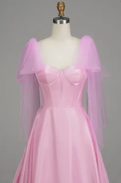 A-Line Espaghetti Correias Rosa Vestido de Baile com Espartilho
