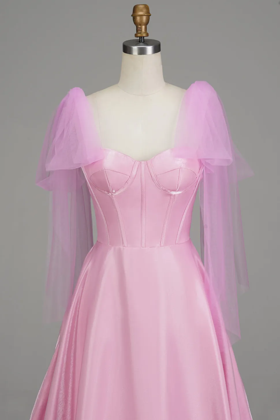 A-Line Espaghetti Correias Rosa Vestido de Baile com Espartilho
