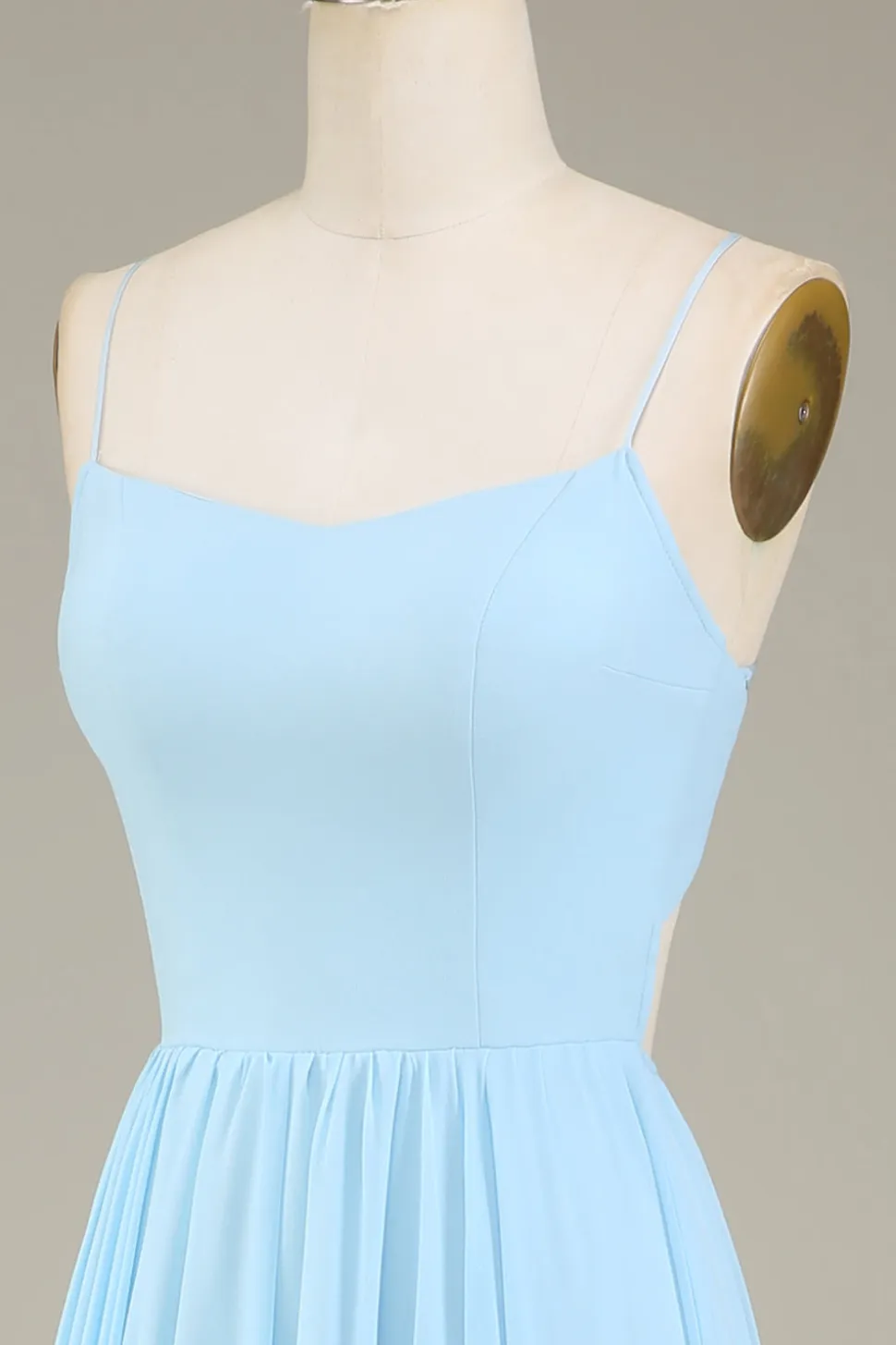 A-Line Espaghetti Correias Sky Blue Chiffon Vestido Longo Madrinha