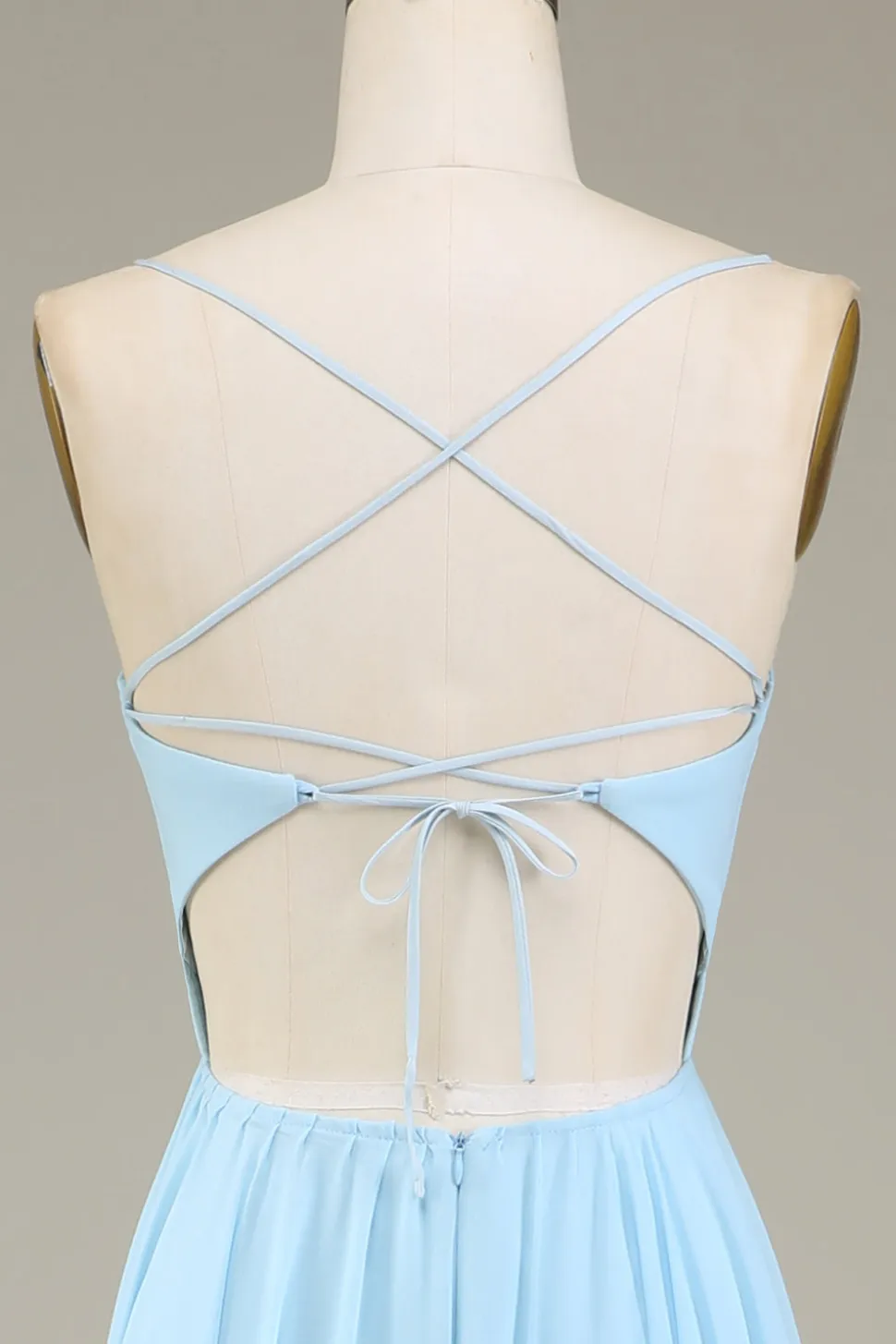 A-Line Espaghetti Correias Sky Blue Chiffon Vestido Longo Madrinha