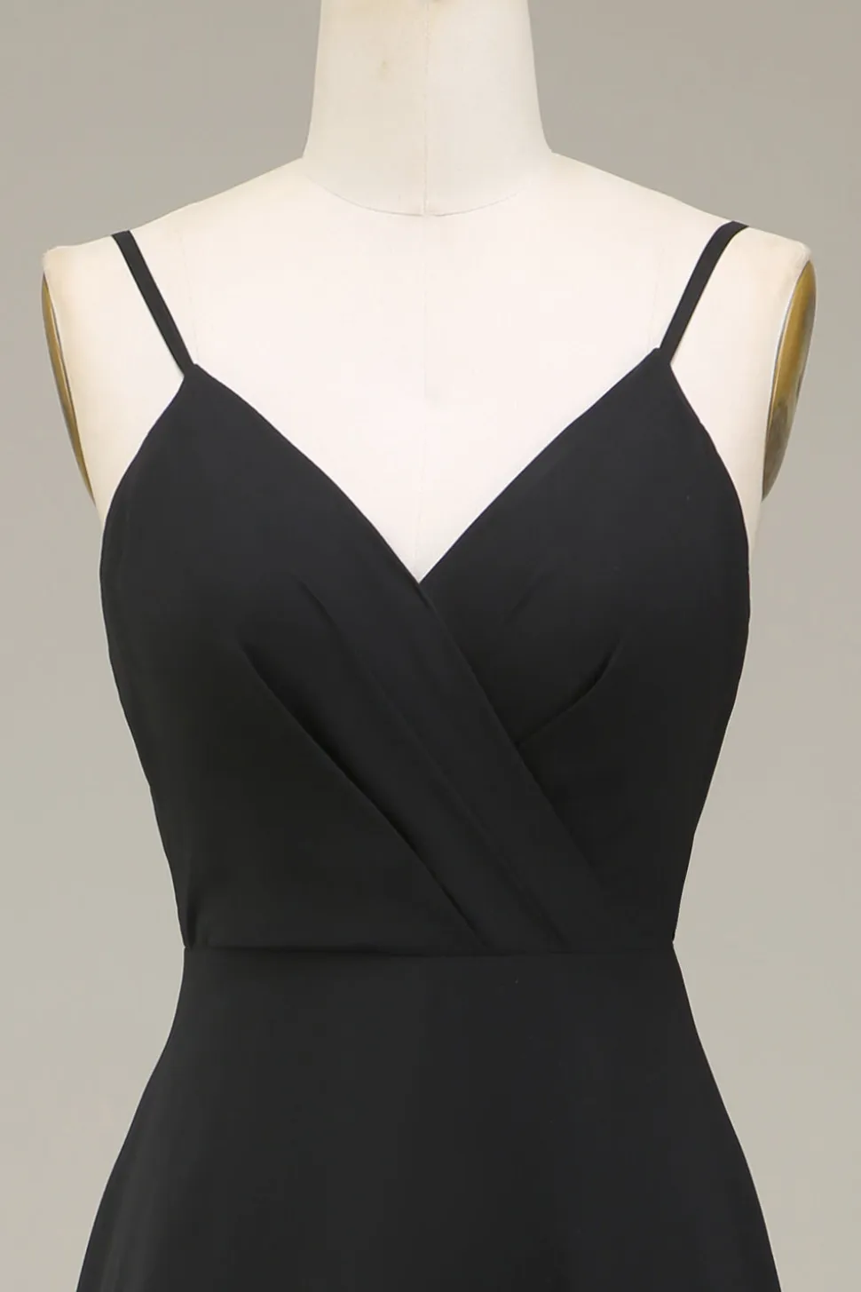 A-Line Esparguete Correias Preto Chiffon Longo Vestido de Dama de Honra
