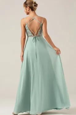 A-Line Esparguete Correias Backless Maternidade Matcha Vestido Madrinha