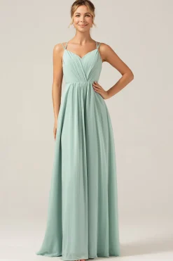 A-Line Esparguete Correias Backless Maternidade Matcha Vestido Madrinha