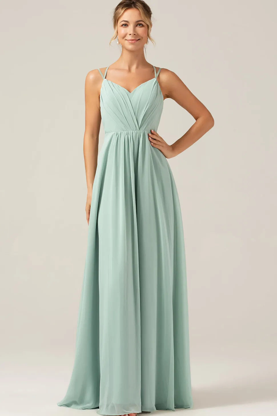 A-Line Esparguete Correias Backless Maternidade Matcha Vestido Madrinha