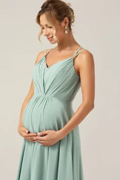 A-Line Esparguete Correias Backless Maternidade Matcha Vestido Madrinha