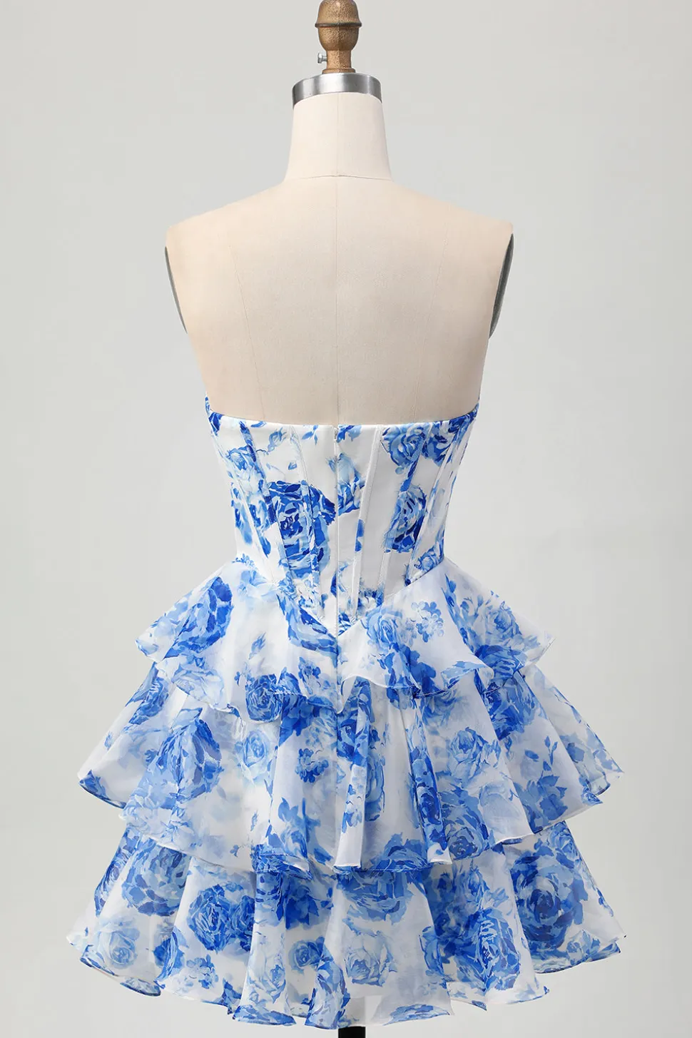 A-Line Espartilho sem alças Tiered Fuchsia Floral Short Homecoming Dress