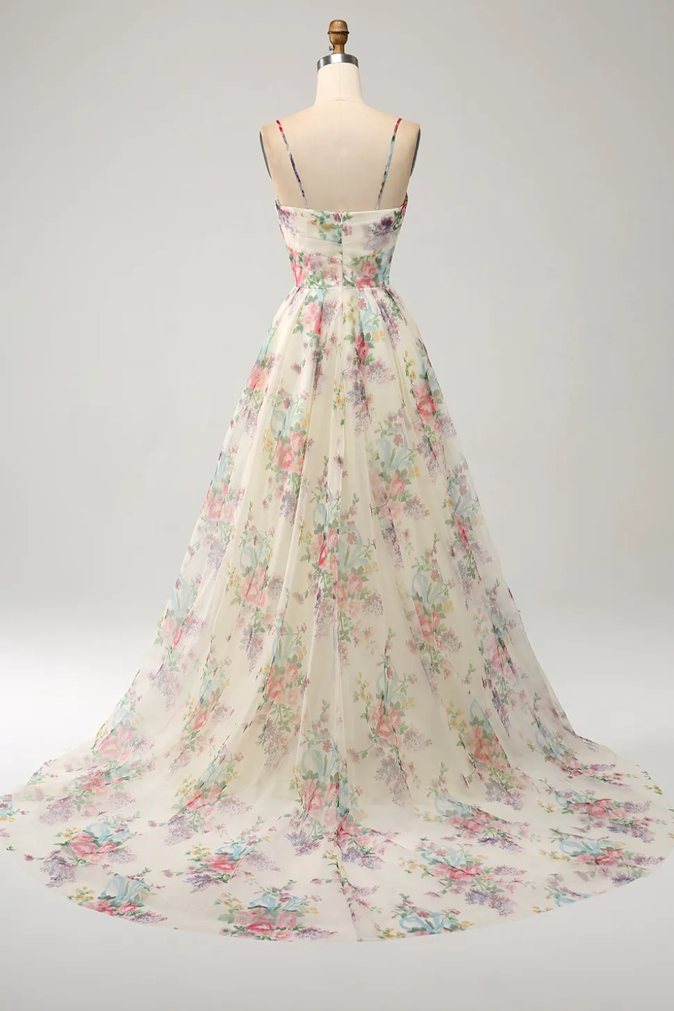 A-Line Flor Vestido de Baile de Marfim Impresso com Fenda