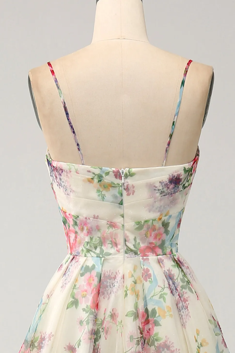 A-Line Flor Vestido de Baile de Marfim Impresso com Fenda