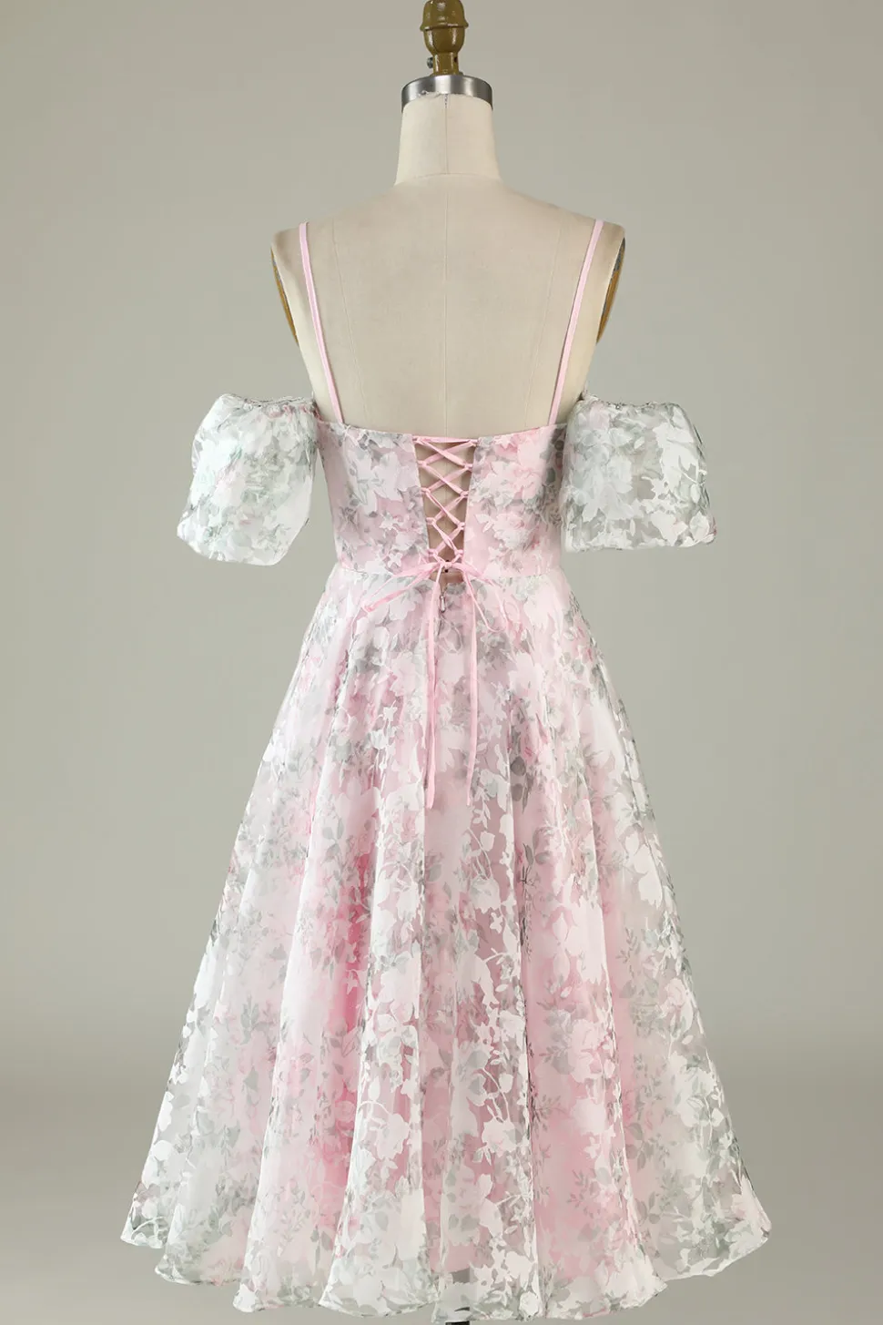 A-Line Fora do Ombro Flor Vestido de Cocktail Rosa Estampado