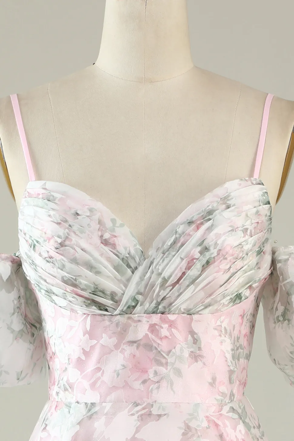 A-Line Fora do Ombro Flor Vestido de Cocktail Rosa Estampado