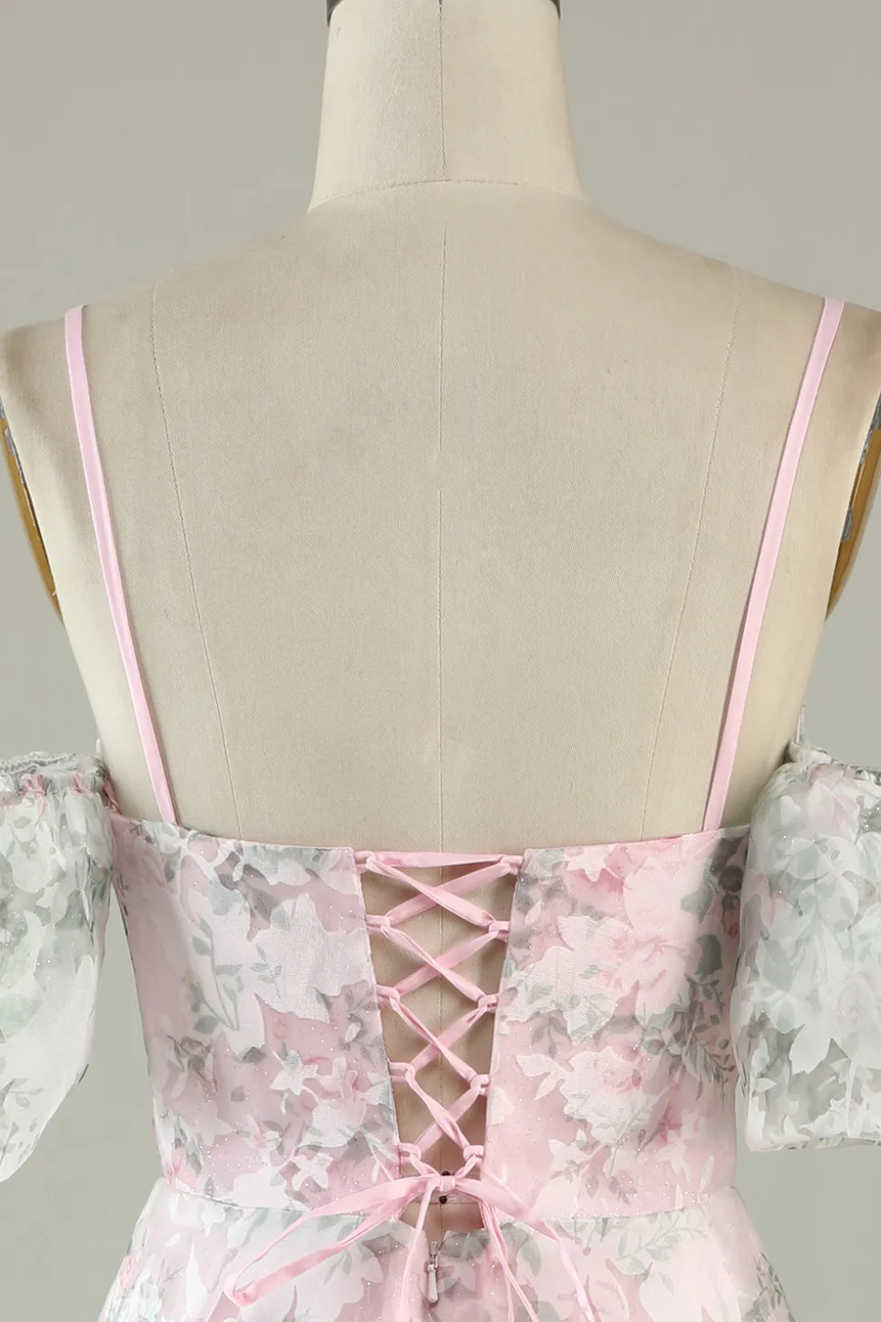 A-Line Fora do Ombro Flor Vestido de Cocktail Rosa Estampado