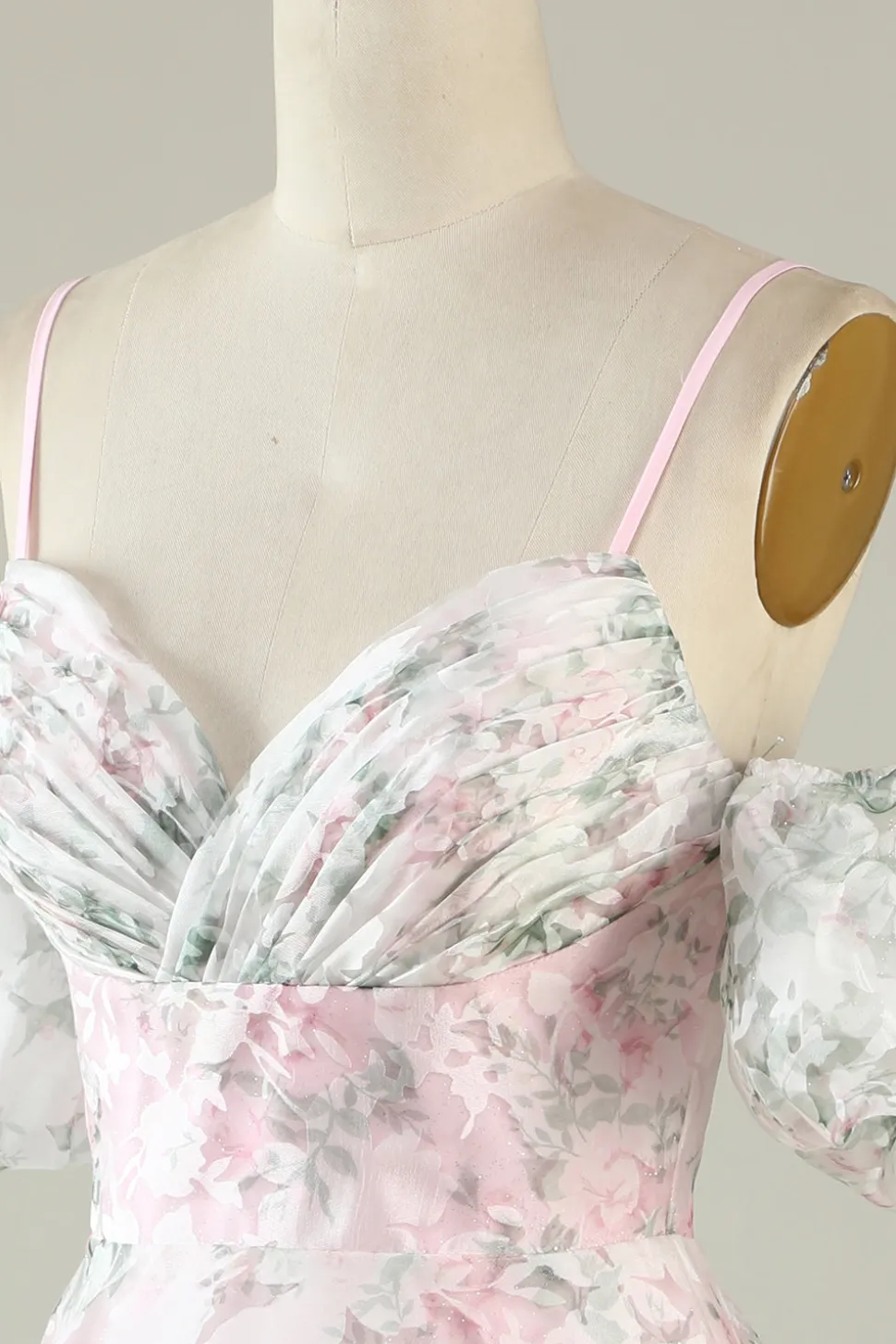 A-Line Fora do Ombro Flor Vestido de Cocktail Rosa Estampado