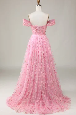 A-Line Fora do Ombro Rosa Vestido de Dama de Honor