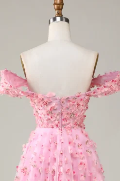 A-Line Fora do Ombro Rosa Vestido de Dama de Honor