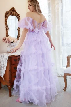 A-Line Fora do Ombro Roxo Vestido de Baile
