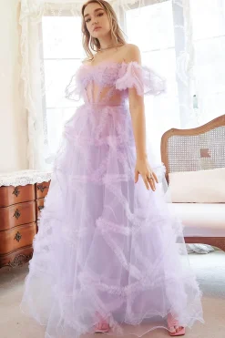 A-Line Fora do Ombro Roxo Vestido de Baile