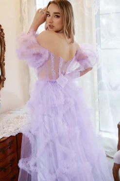 A-Line Fora do Ombro Roxo Vestido de Baile