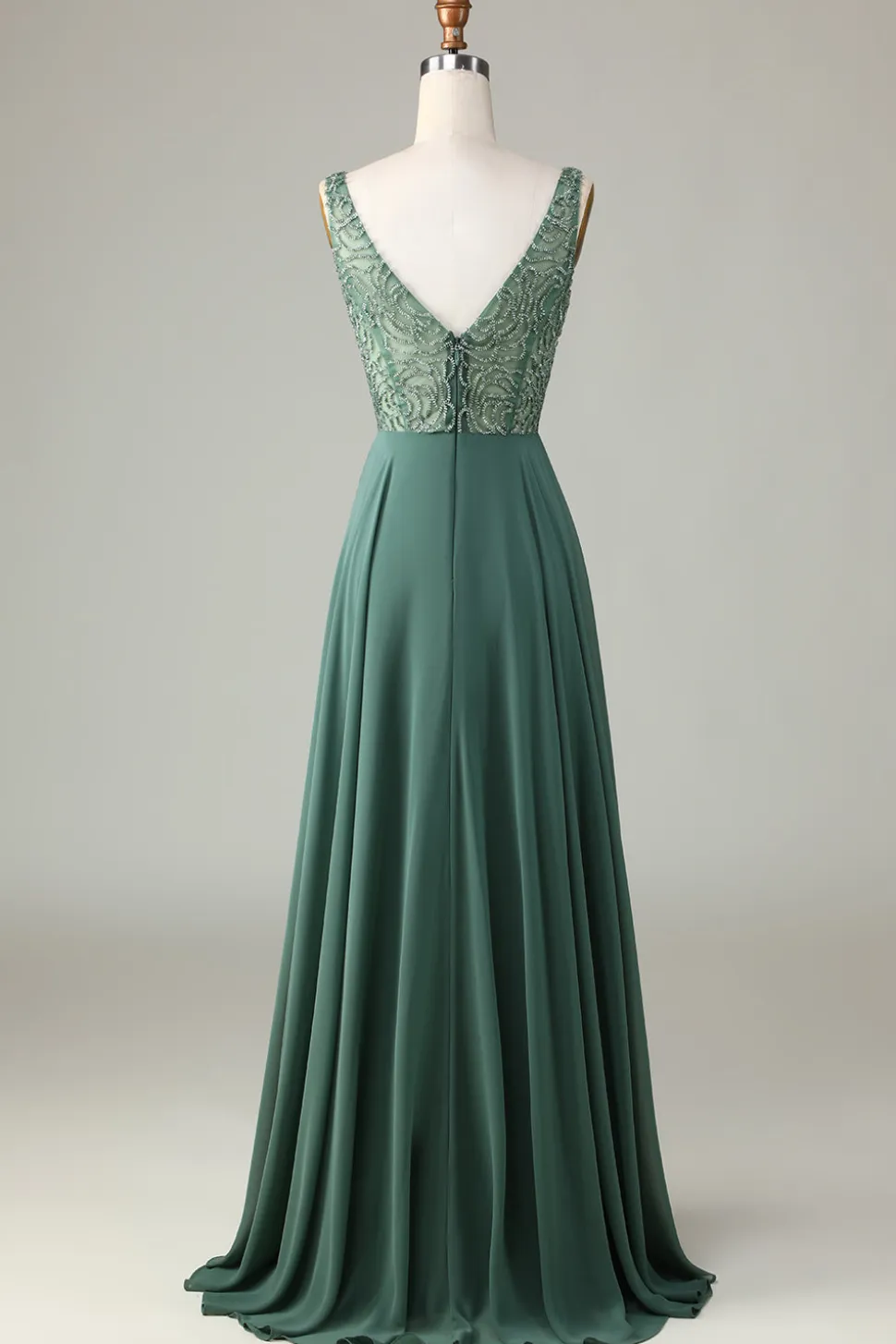 A-Line frisado eucalipto longo vestido de dama de honra