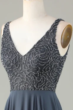 A-Line frisado eucalipto longo vestido de dama de honra