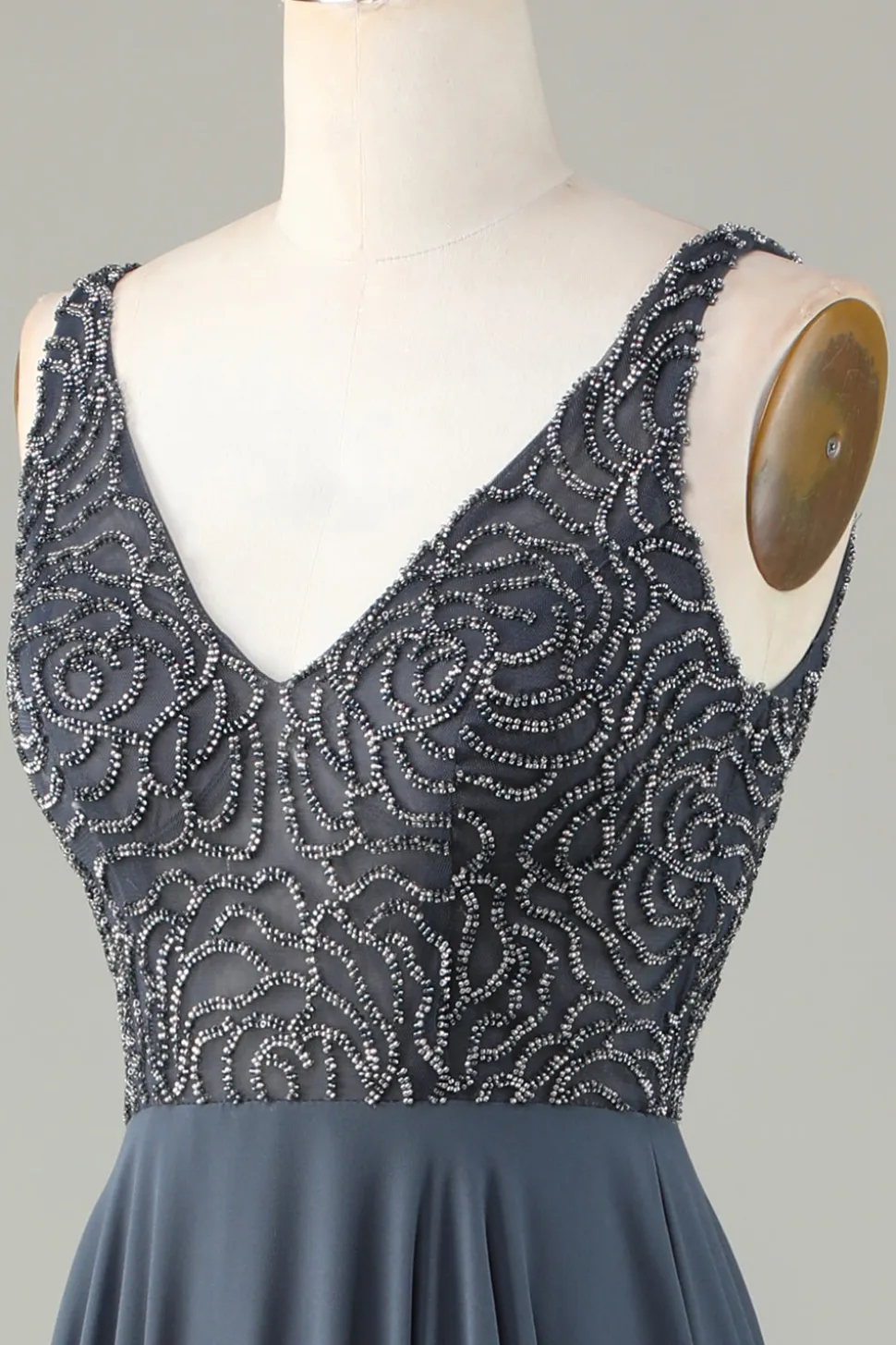 A-Line frisado eucalipto longo vestido de dama de honra