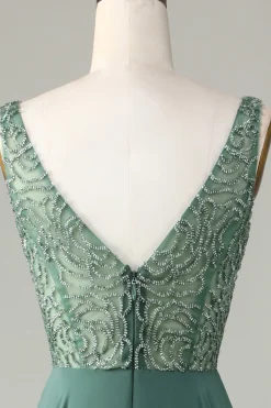 A-Line frisado eucalipto longo vestido de dama de honra