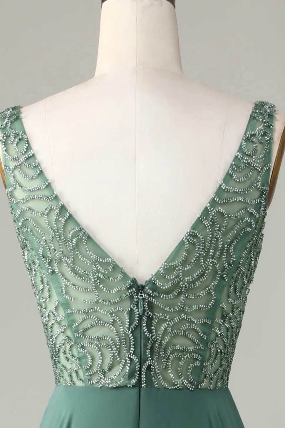 A-Line frisado eucalipto longo vestido de dama de honra