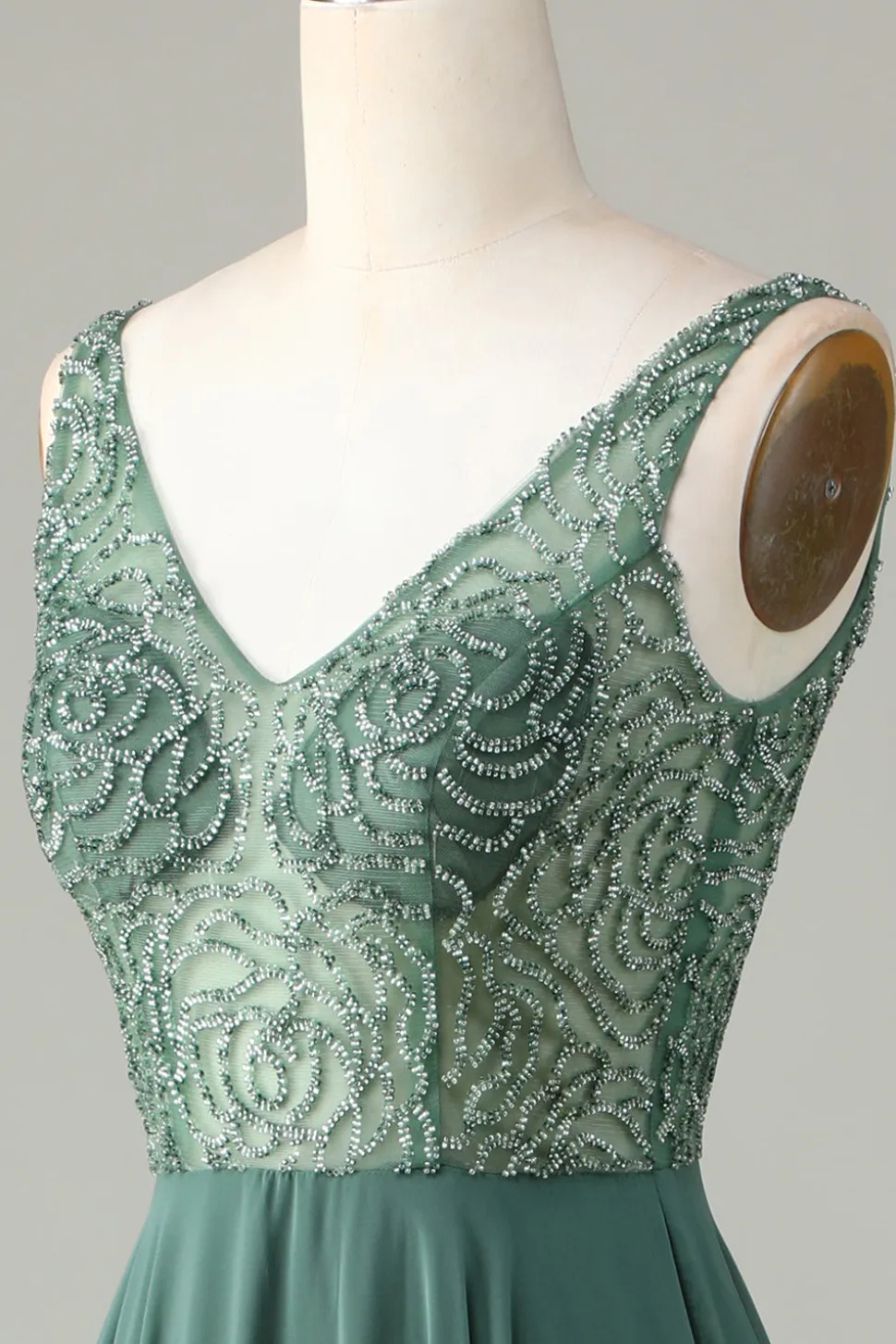 A-Line frisado eucalipto longo vestido de dama de honra