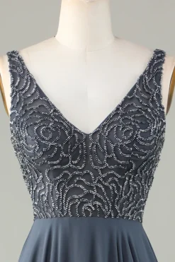 A-Line frisado eucalipto longo vestido de dama de honra