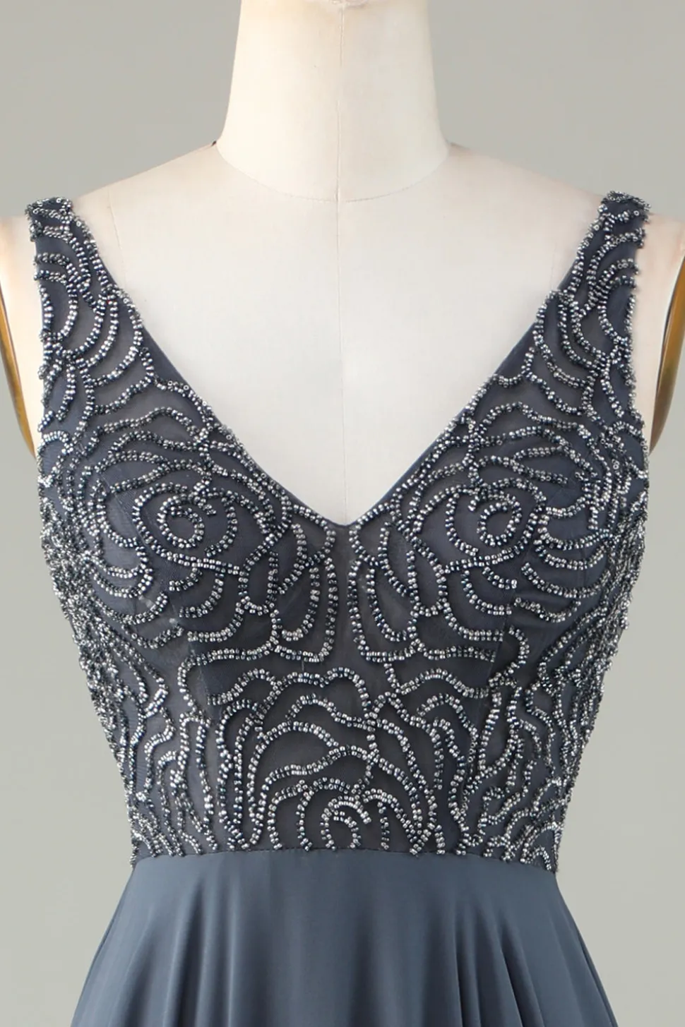 A-Line frisado eucalipto longo vestido de dama de honra