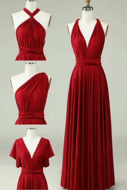 A-Line Halter Borgonha Vestido Longo Madrinha