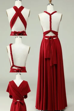 A-Line Halter Borgonha Vestido Longo Madrinha