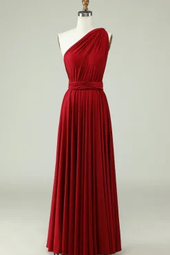 A-Line Halter Borgonha Vestido Longo Madrinha