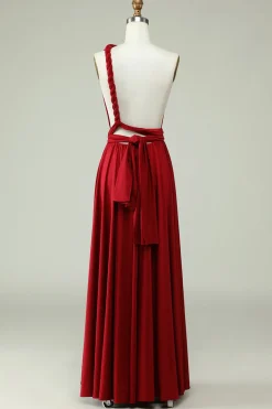 A-Line Halter Borgonha Vestido Longo Madrinha