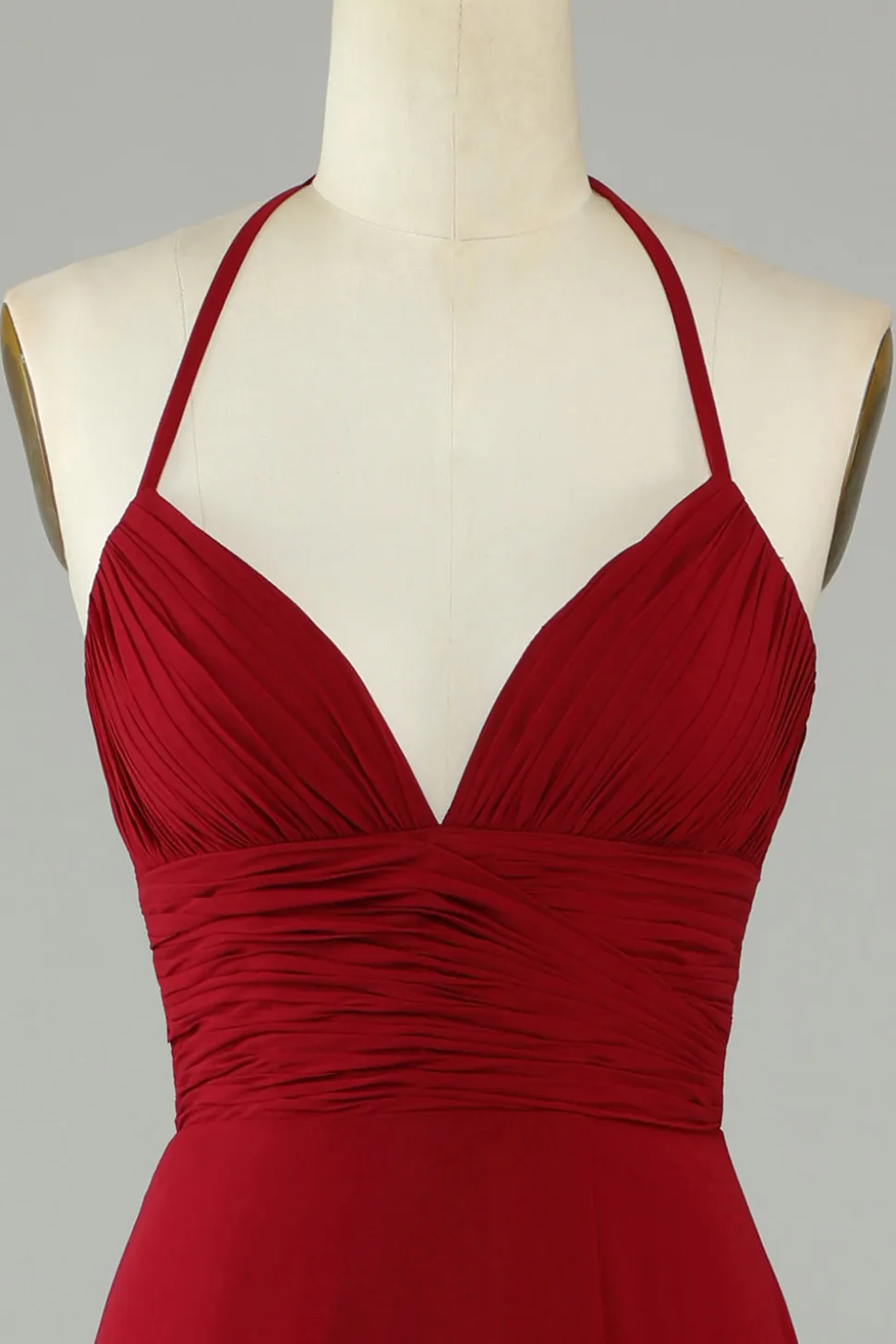 A-Line Halter Borgonha vestido longo dama de honra com fenda