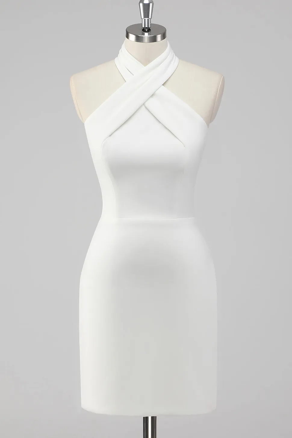 A-Line Halter Neck Cetim Vestido de Formatura Branco