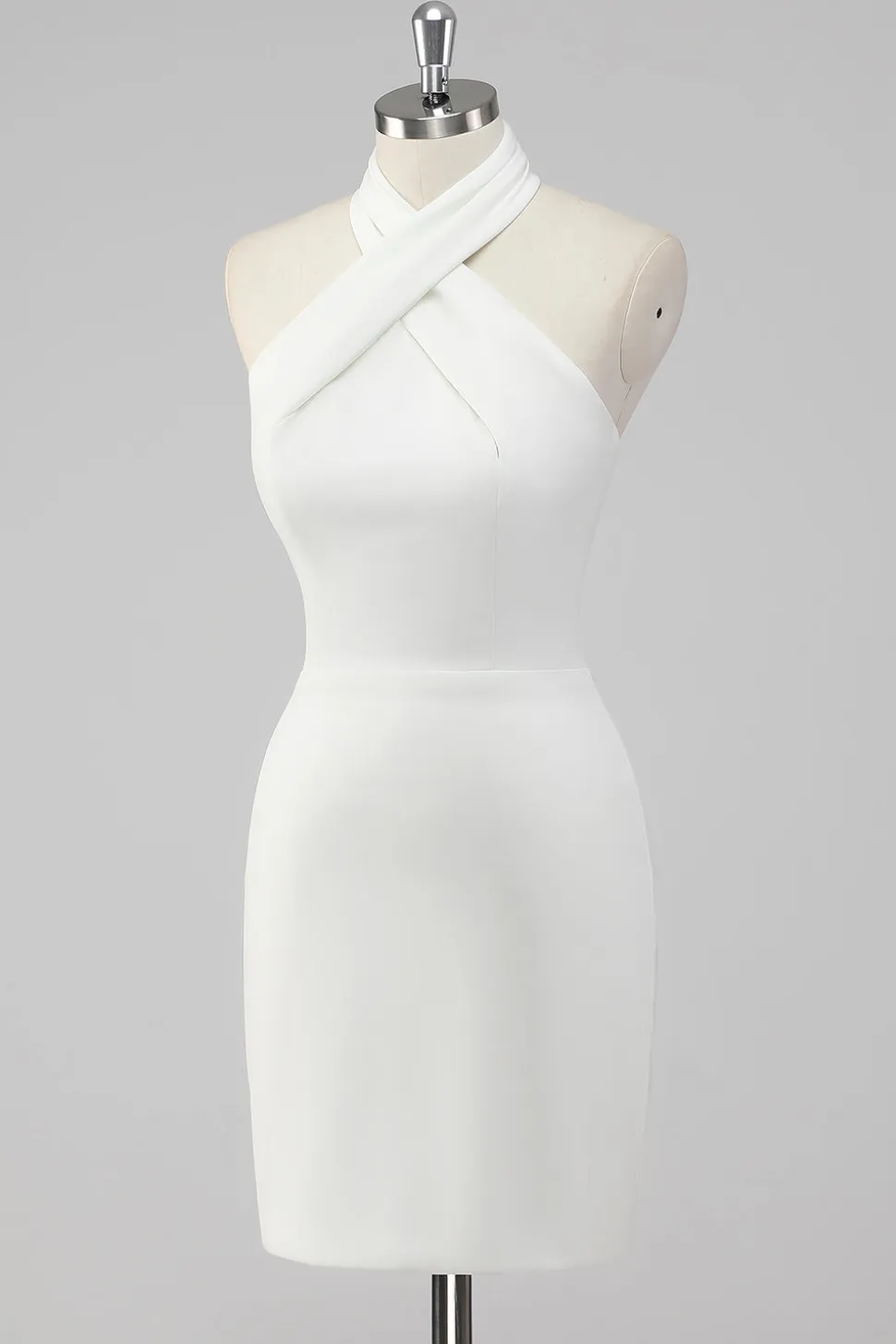 A-Line Halter Neck Cetim Vestido de Formatura Branco
