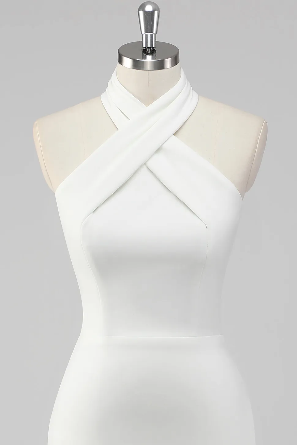 A-Line Halter Neck Cetim Vestido de Formatura Branco
