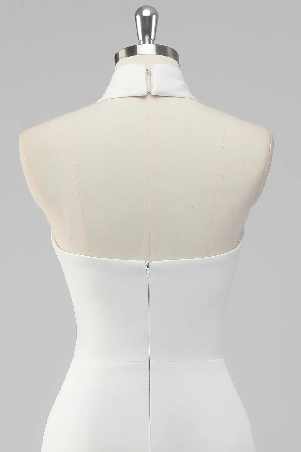 A-Line Halter Neck Cetim Vestido de Formatura Branco