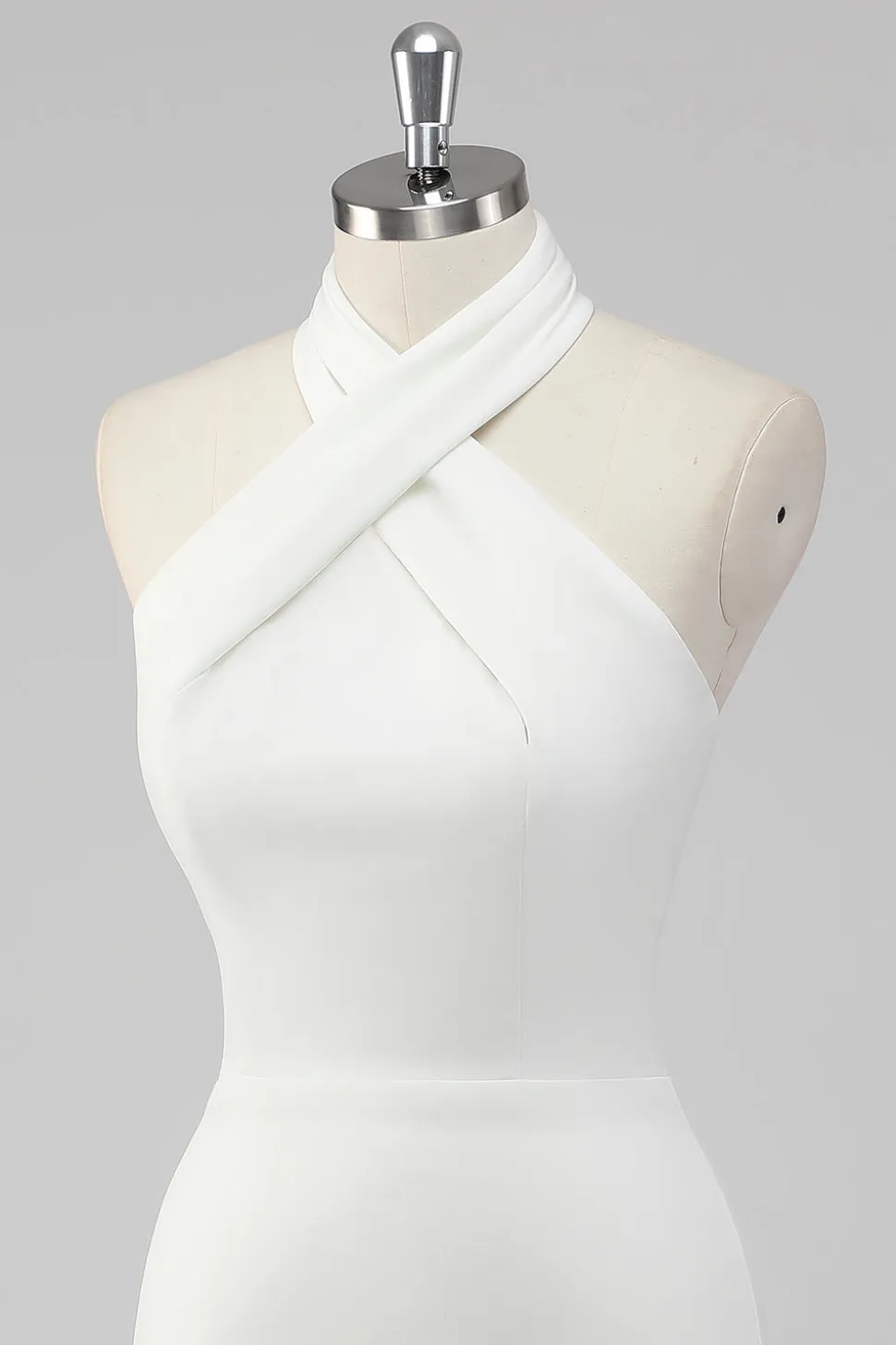 A-Line Halter Neck Cetim Vestido de Formatura Branco